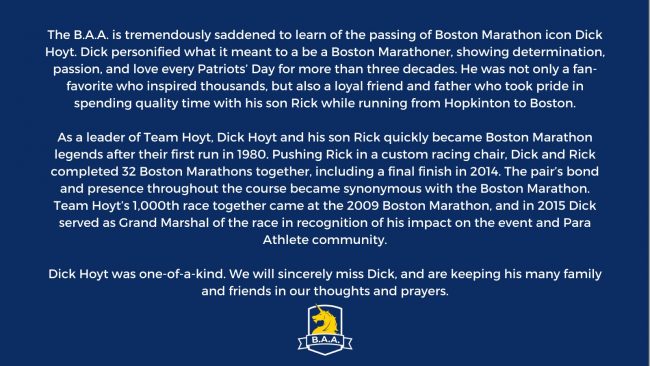 Thông báo của B.A.A - BTC giải Boston Marathon